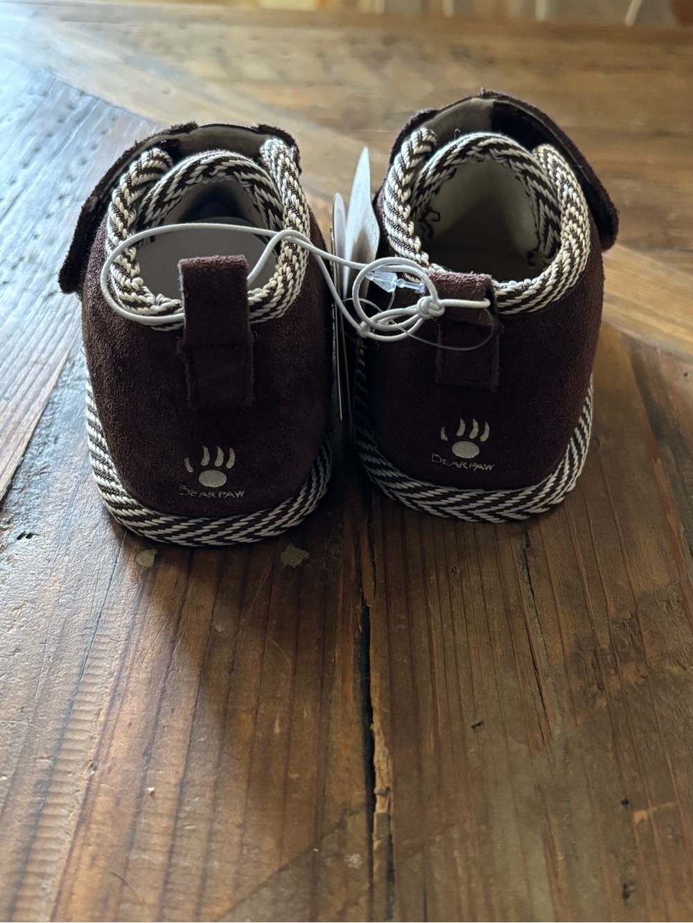 BearPaw Baby 6-12M Chocolate Brown Real Leather Moccasins with Braided Trim - Picture 4 of 5